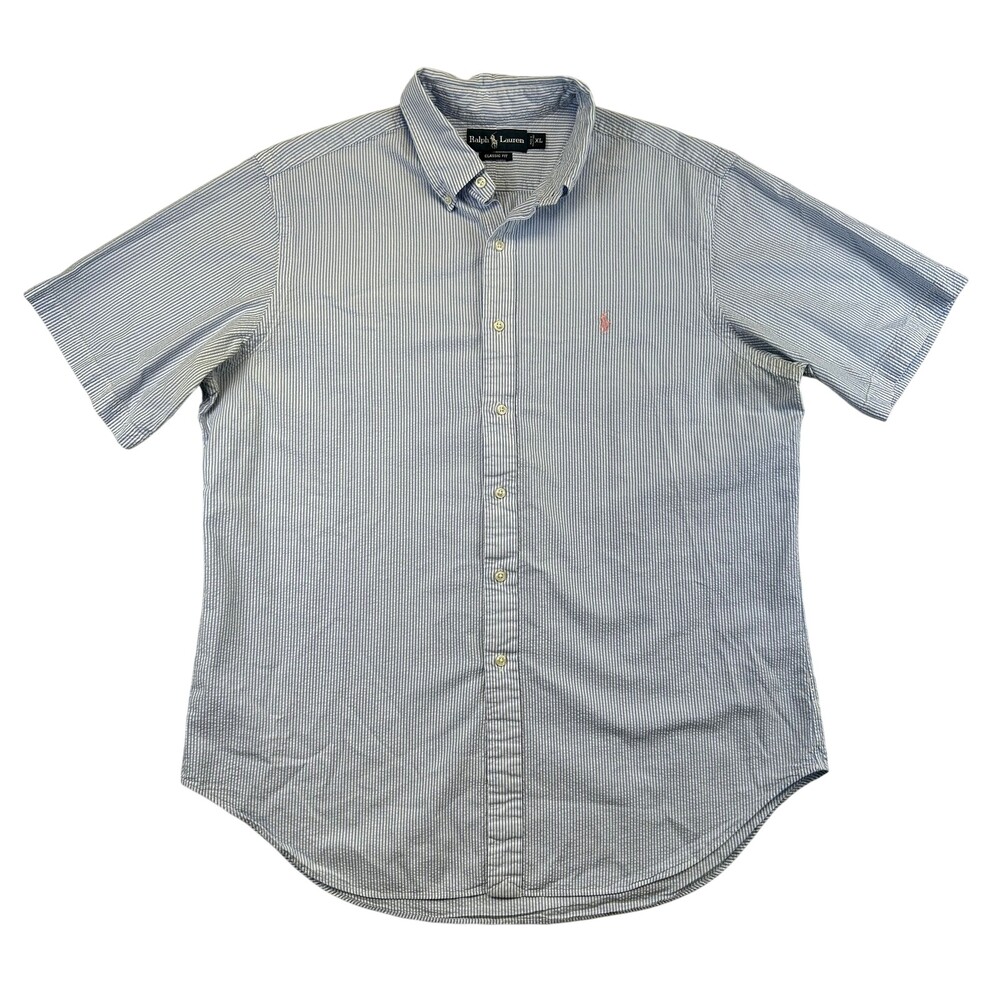 Ralph Lauren Shirt Mens XL Seersucker Stripe Short Sleeve Button Down Classic
